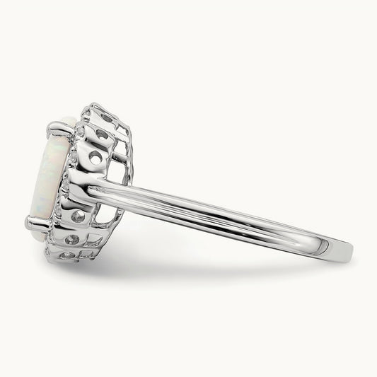 Created Opal and Diamond Halo Ring, 14K White Gold