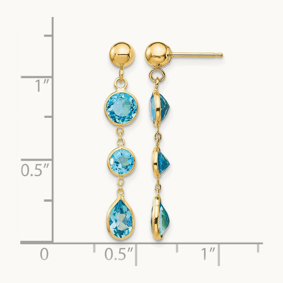 Blue Topaz Gemstone Dangle Earrings, 14K