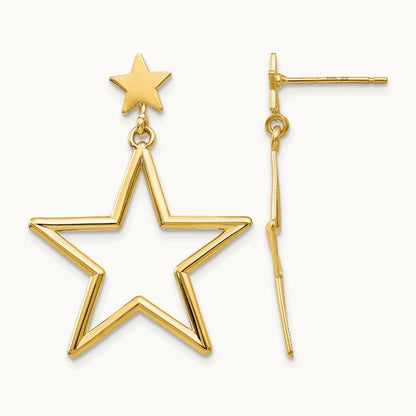 Star Dangle Post Earrings, 14K