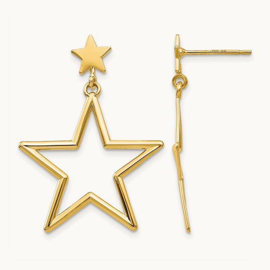 Star Dangle Post Earrings, 14K