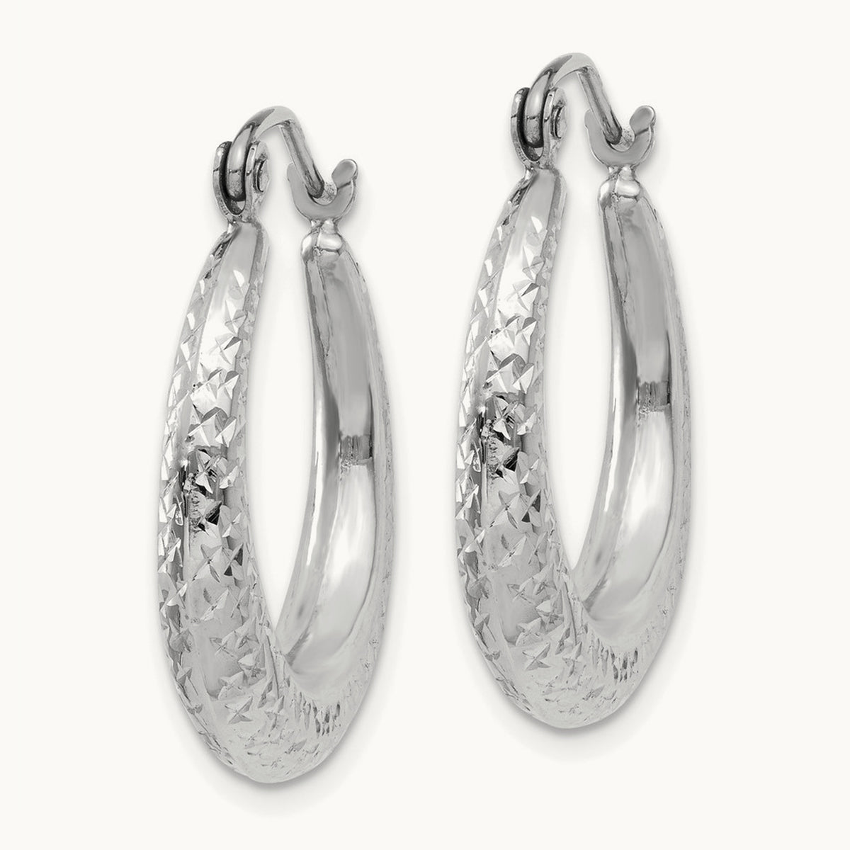 Diamond Cut Hollow Hoop Earrings — 14K White Gold