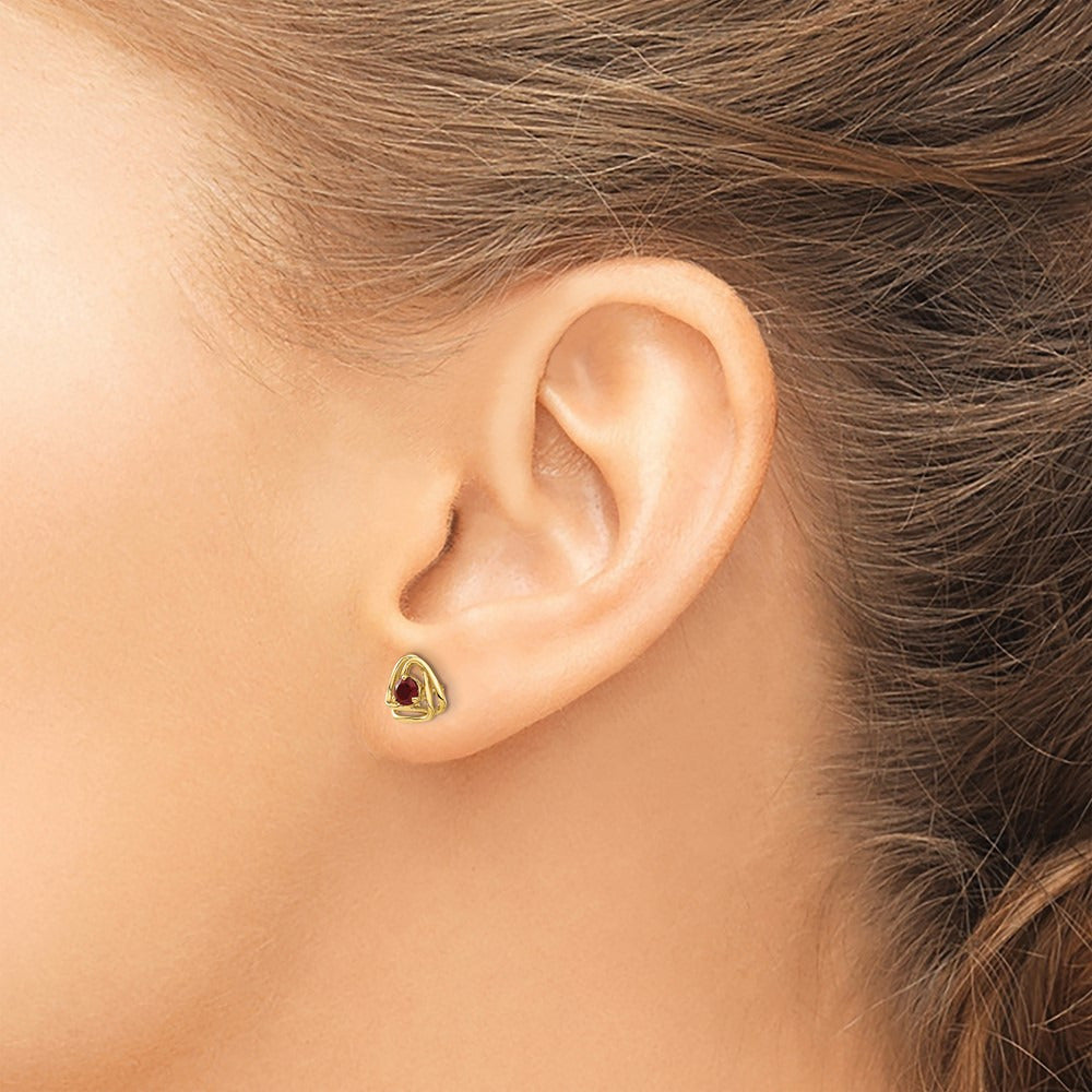 Garnet Post Earrings — 14K Yellow Gold