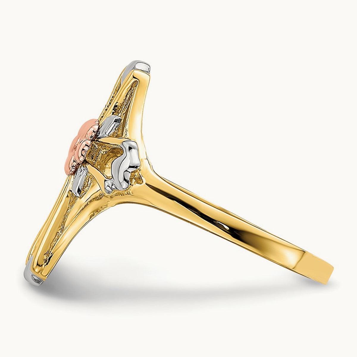 W/White Rhodium Polished Cross w/Flower Ring, 14K Two-tone