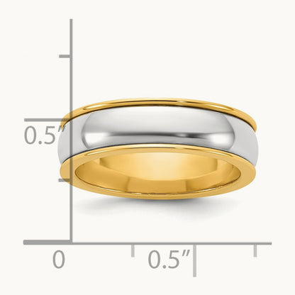 Y/W Half Round Wedding Band, 6mm, 14K Two-tone