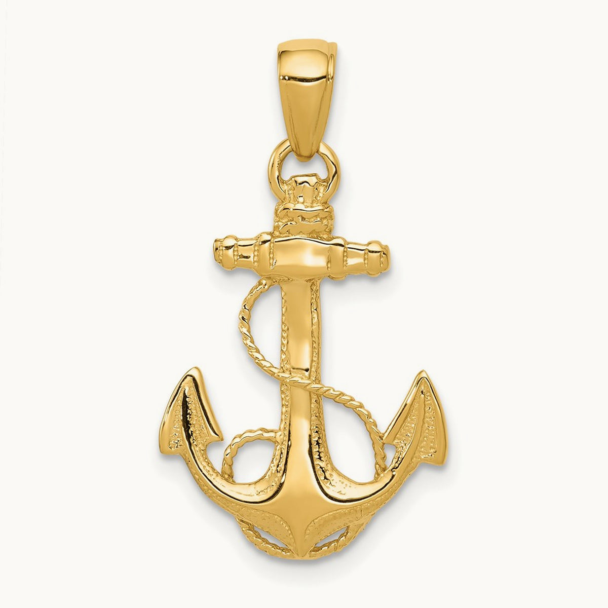 Solid Polished Anchor Pendant — 14K Yellow Gold, 27mm