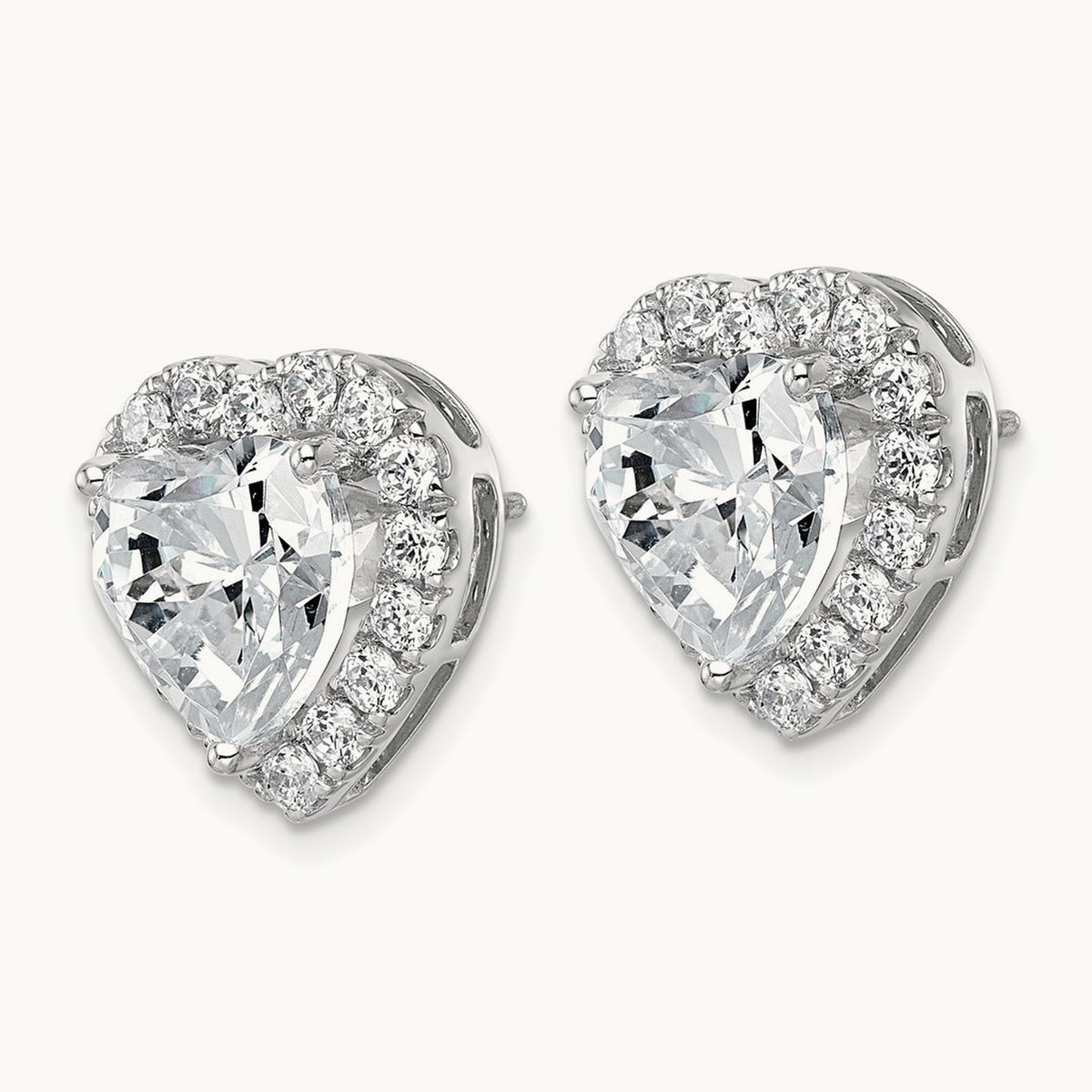 Heart Halo Post Earrings, 0.50-7.25 ct tw Lab-Grown Diamond — 7 3/8 ct, VS (Best), 14K White Gold