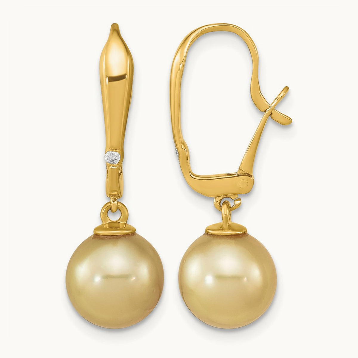9- Round Golden Saltwater South Sea Pearl .02ct Dia. Earrings, 10mm, 14K