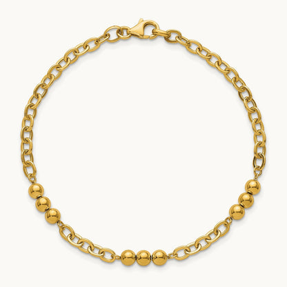 Polished 7.5in Fancy Beaded Cable Link Bracelet, 14K