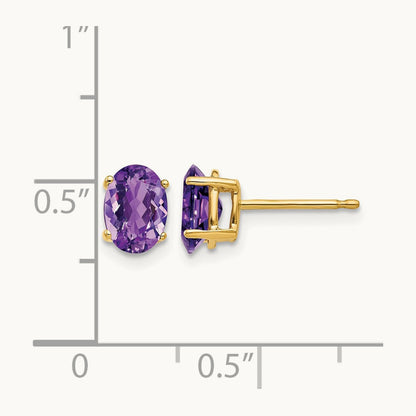 7x5mm Oval Amethyst Earrings, 14K