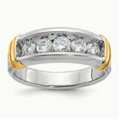 14ktt IBGoodman Men's Polished & Grooved 5-Stone Diamond Ring