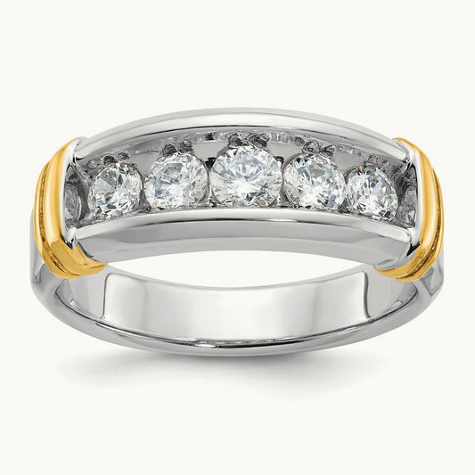 14ktt IBGoodman Men's Polished & Grooved 5-Stone Diamond Ring