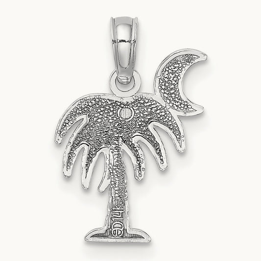 Polished Charleston Palm Tree w/ Moon Charm, 14K White Gold