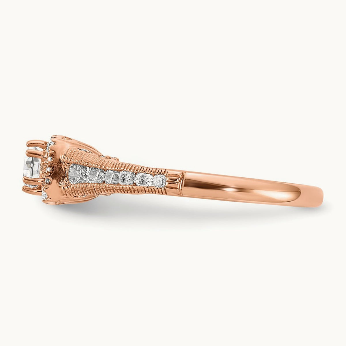 Petite Halo Engagement Ring — 14K Rose Gold, VS/SI (Great) · Certified, 7