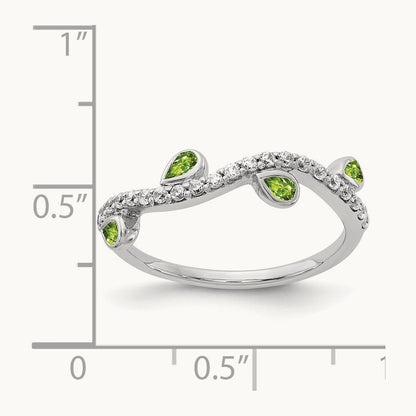 Diamond and Pear Peridot Curved Ring, 14K White Gold