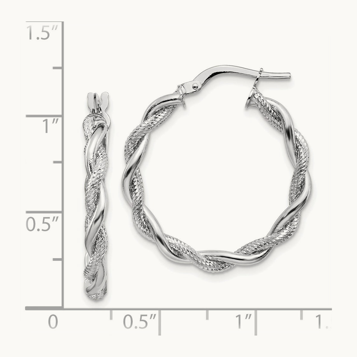 Medium Polished & Diamond-cut Twisted Hoops, 3mm, 14K White Gold