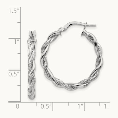 Medium Polished & Diamond-cut Twisted Hoops, 3mm, 14K White Gold
