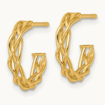 Polished Woven Post Hoop Earrings — 14K Yellow Gold