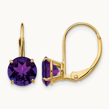 Amethyst Leverback Earrings, 7mm, 14K