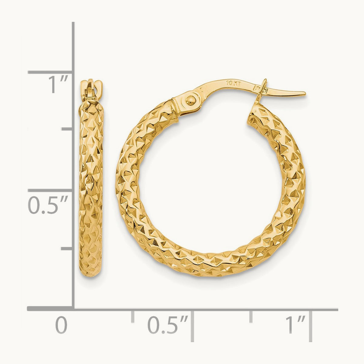 Polished Diamond-cut Hoop Earrings — 10K Yellow Gold, 20mm