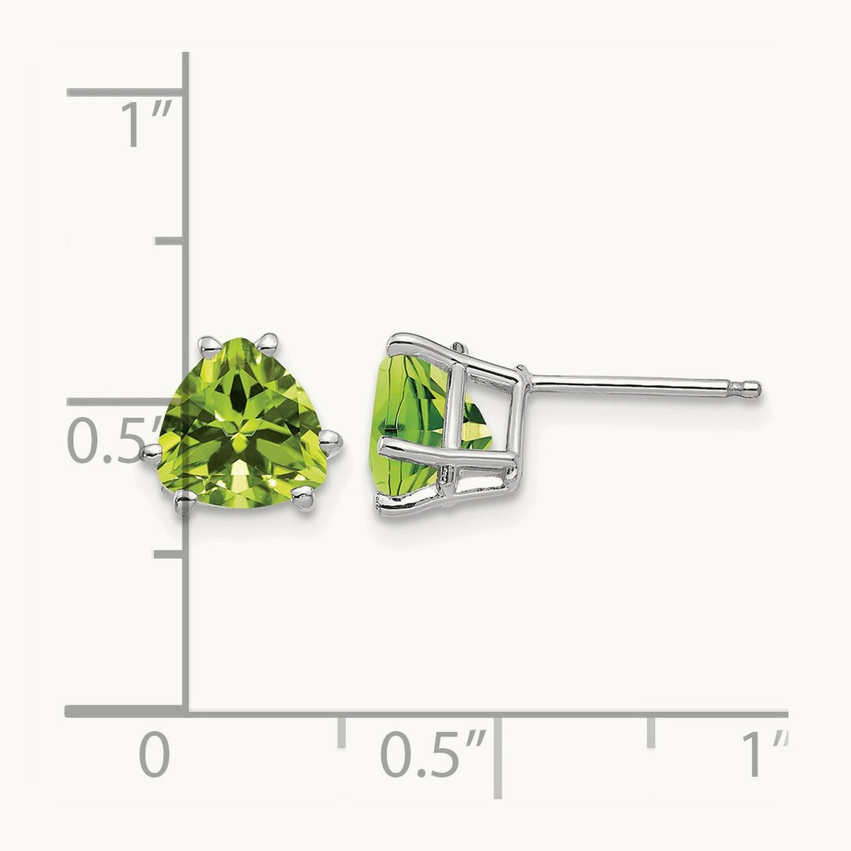Peridot Trillion Stud Earrings, 14K White Gold