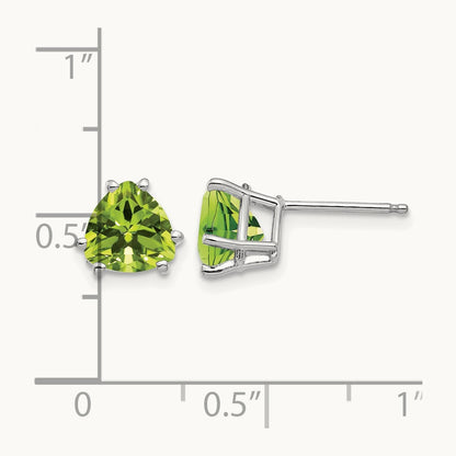 Peridot Trillion Stud Earrings, 14K White Gold