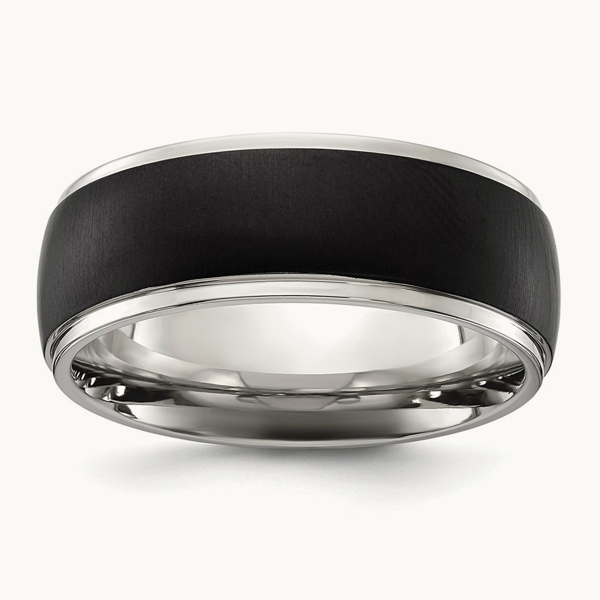Polished w/Brushed Black IP-plated Center Band, 8mm, Titanium