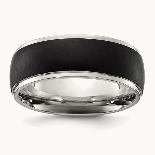 Polished w/Brushed Black IP-plated Center Band, 8mm, Titanium