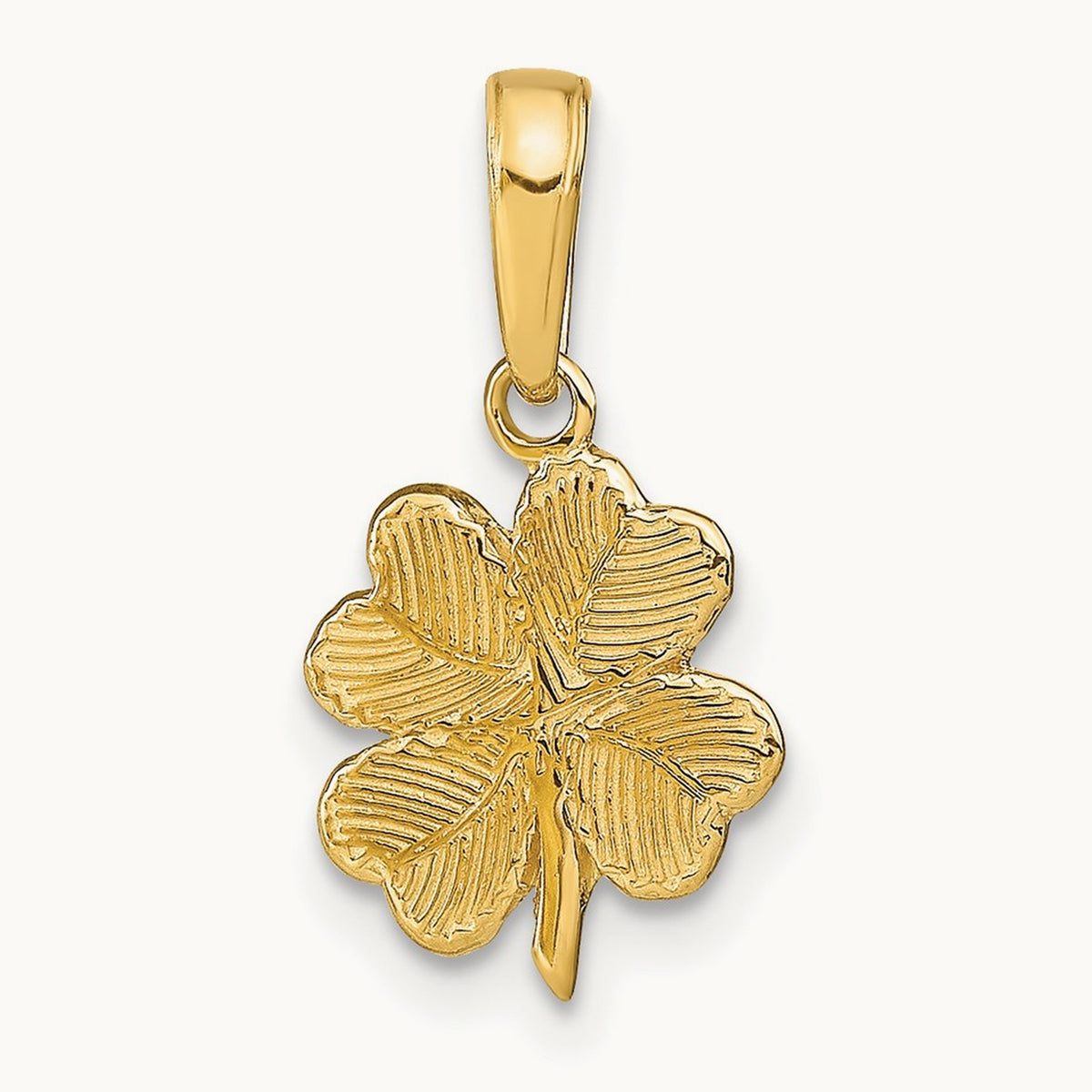 Polished and Textured 4-Leaf Clover Pendant, 14K