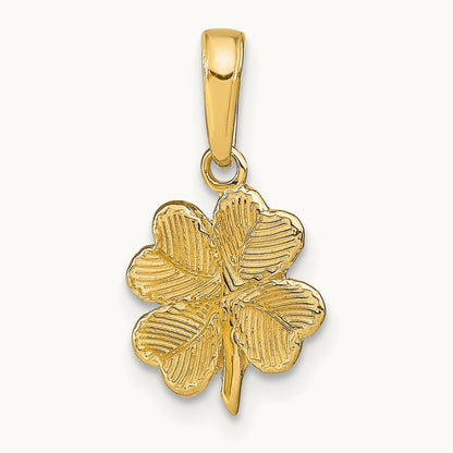 Polished and Textured 4-Leaf Clover Pendant, 14K