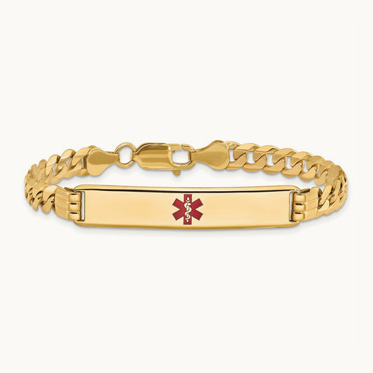 Medical Red Enamel Curb Link ID Bracelet, 14K