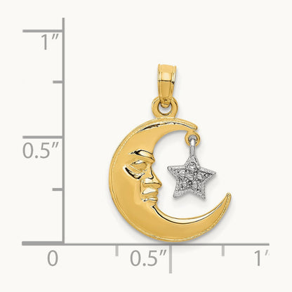 Polished Half Moon and Star Pendant, 14K Two-tone