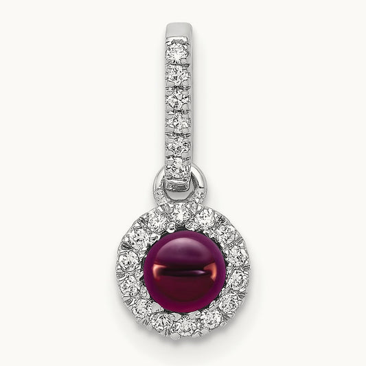 Diamond and Cabochon .47 Rhodolite Garnet Pendant, 14K White Gold