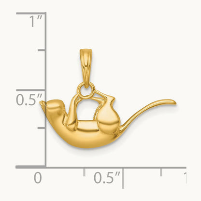 Polished 3-D Cat Hanging Charm, 14K