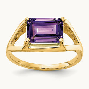 9x7mm Emerald Cut Amethyst ring, 14K