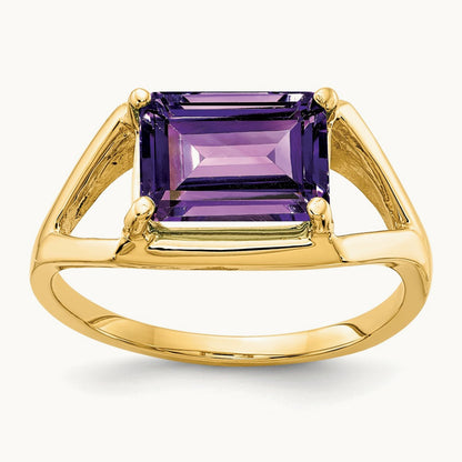 9x7mm Emerald Cut Amethyst ring, 14K