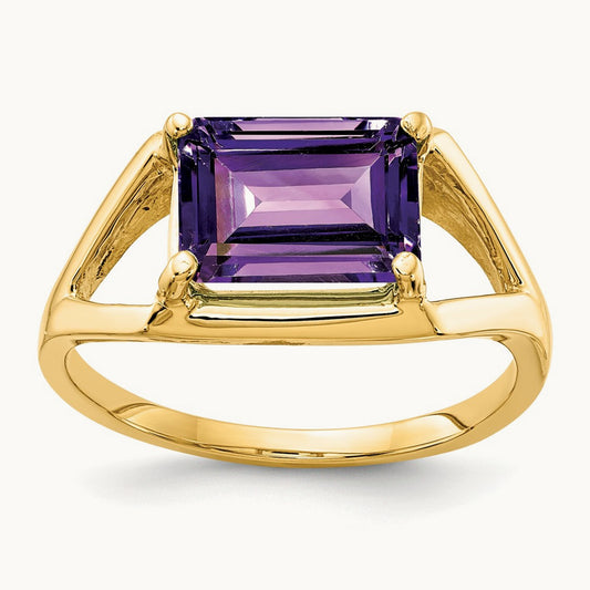 9x7mm Emerald Cut Amethyst ring, 14K