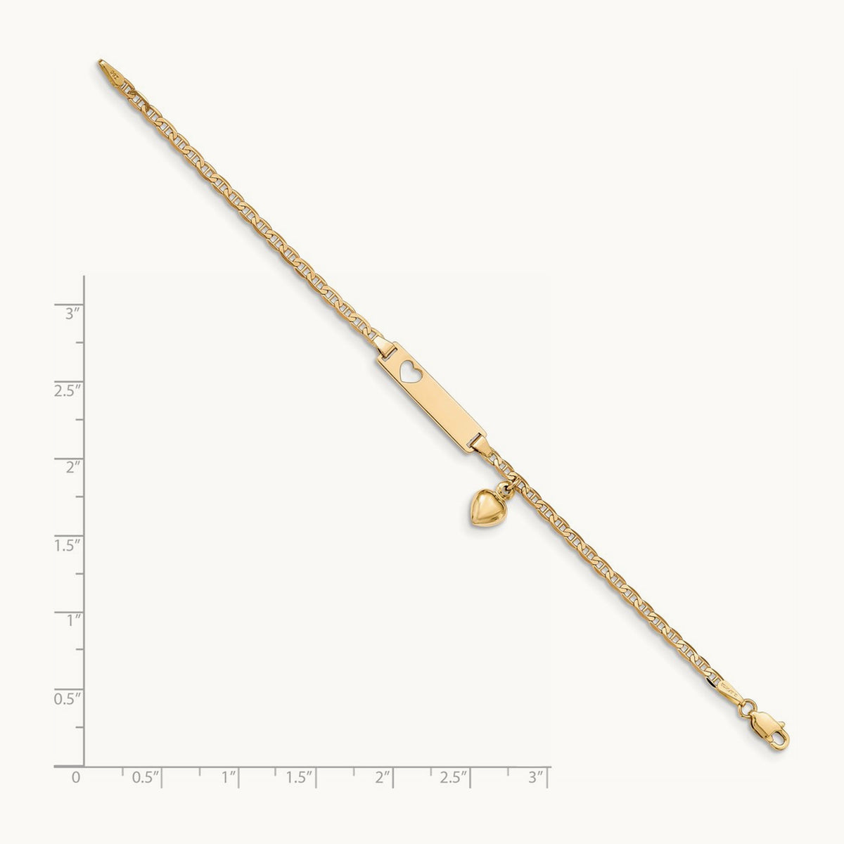 Cut-out Heart with Dangling Heart Children's Anchor Link ID Bracelet — 6mm