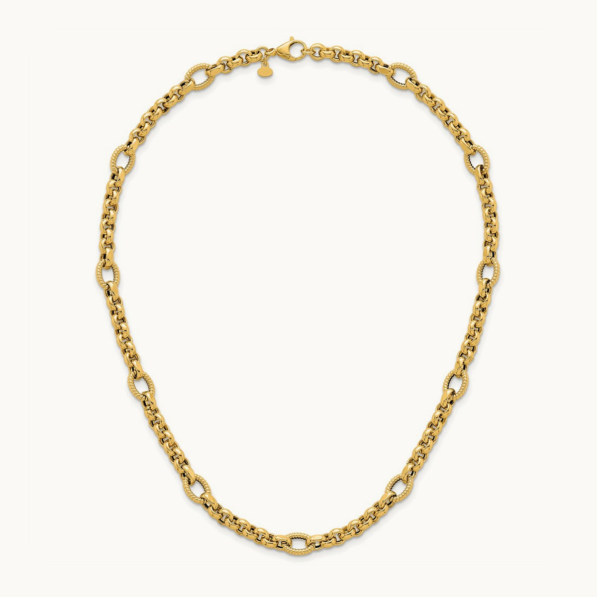 Polished and Textured Fancy Link 18in Necklace, 14K
