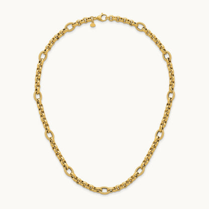 Polished and Textured Fancy Link 18in Necklace, 14K