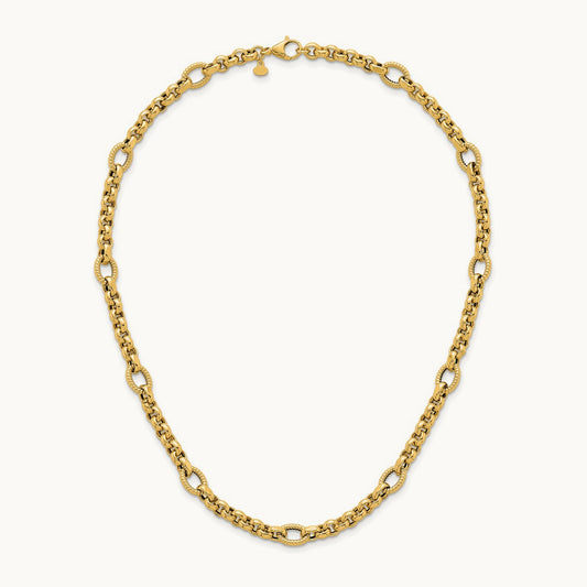 Polished and Textured Fancy Link 18in Necklace, 14K