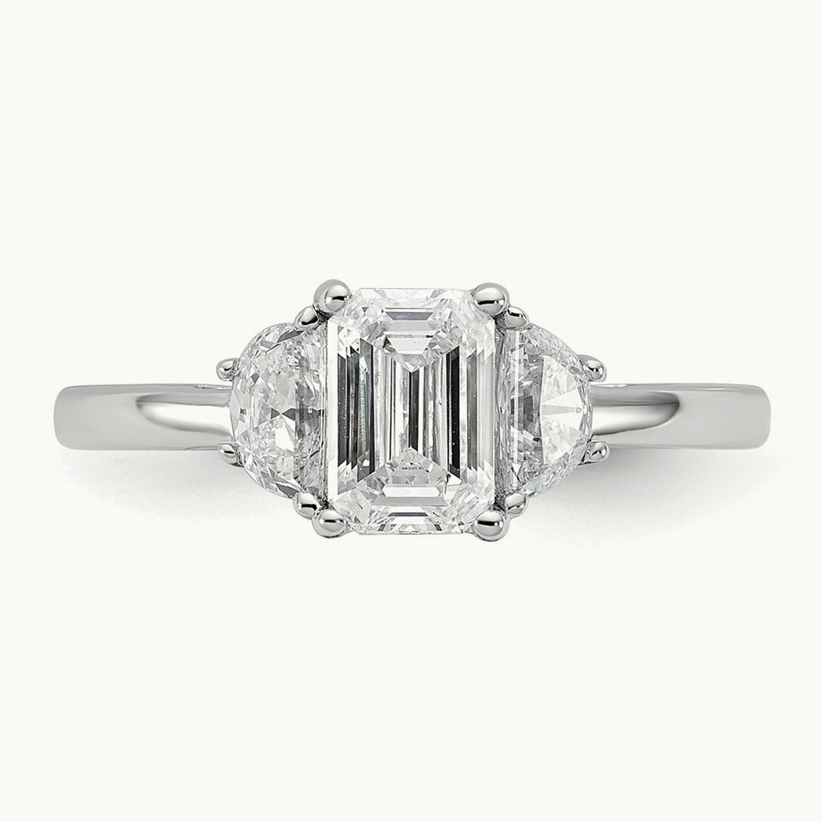 Semi-Mount Emerald & 1/2 Moon 3 Stone Engagement Ring, 0.25-1.00 ct tw Lab-Grown Diamond — 3/8 ct, 14K White Gold