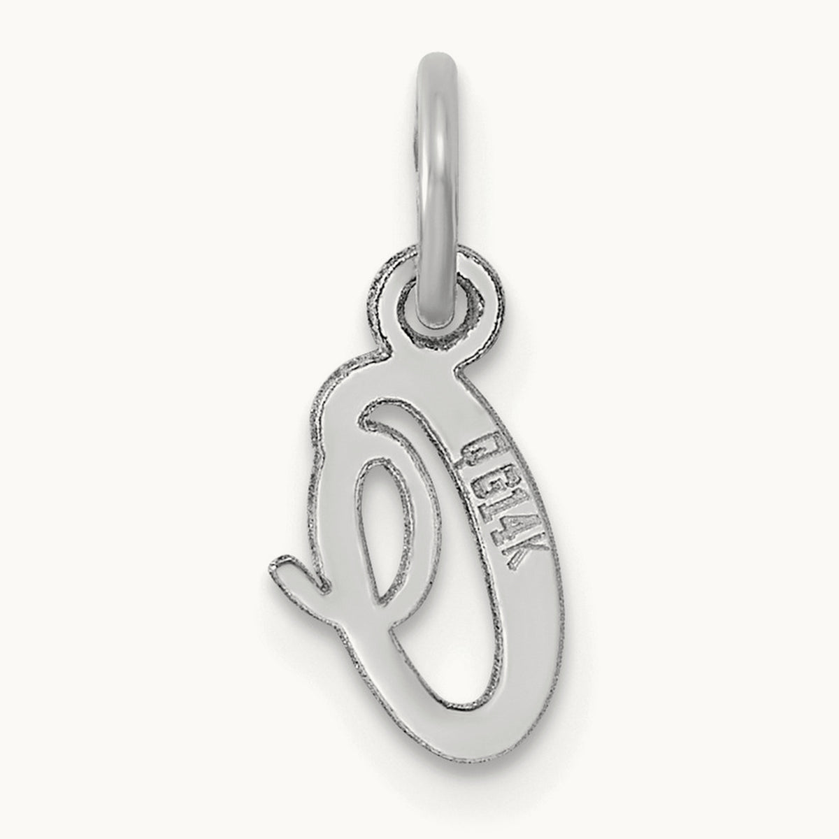 Small Script Letter O Initial Charm, 14K White Gold