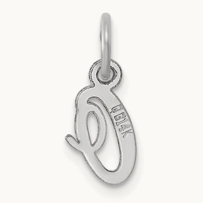 Small Script Letter O Initial Charm, 14K White Gold