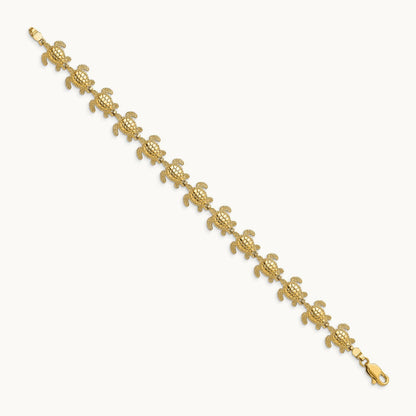 Polished Mini Sea Turtle Link Bracelet, 14K