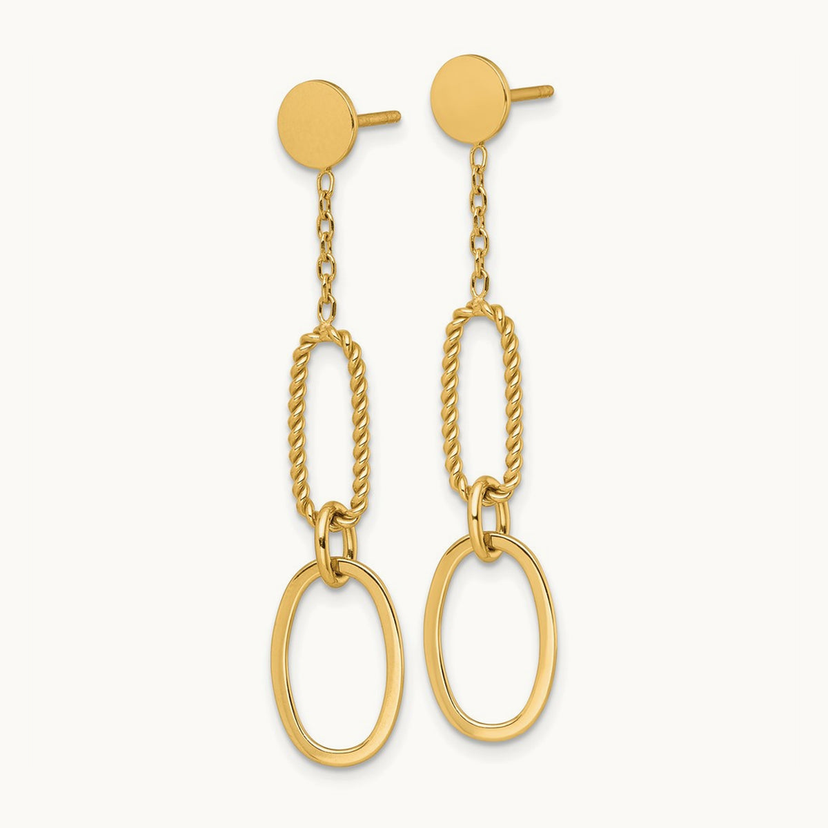 Polished And Twisted Oval Link Dangle Post Earrings, 14K