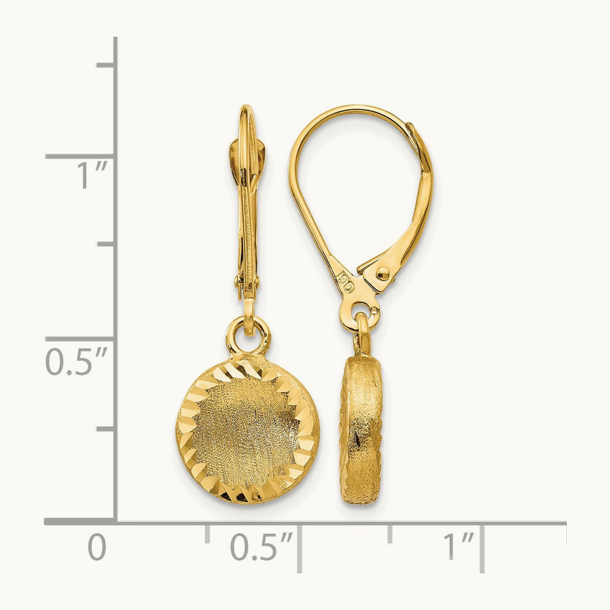 Brushed and Polished Diamond-cut Circle Leverback Earrings, 14K