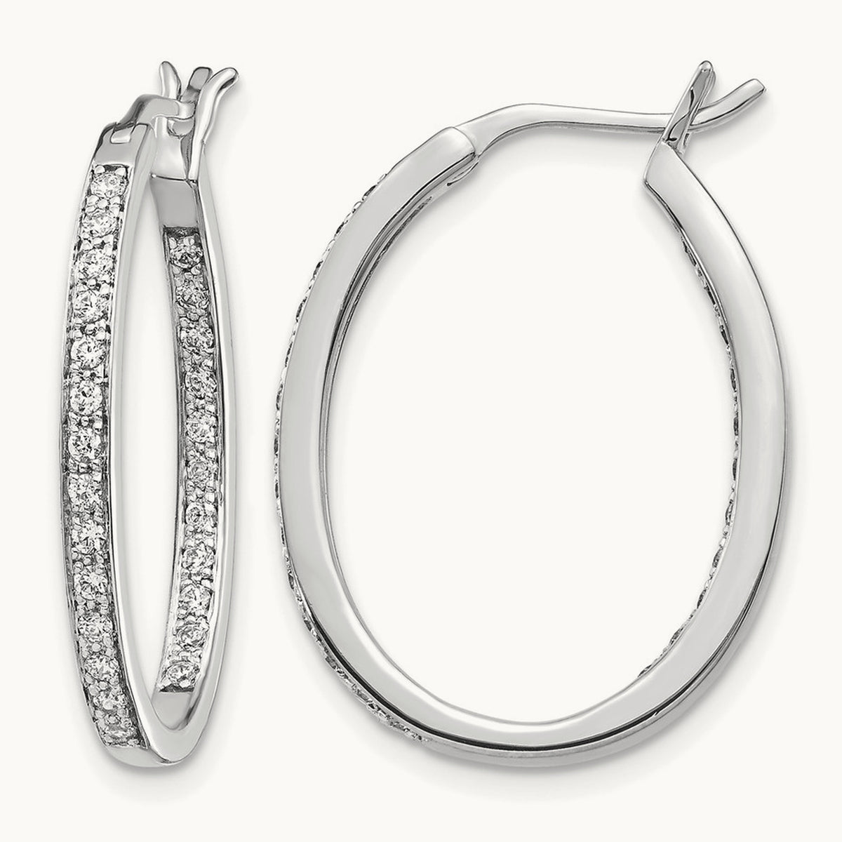 Diamond In/Out Hoop Earrings — 14K White Gold, 25mm