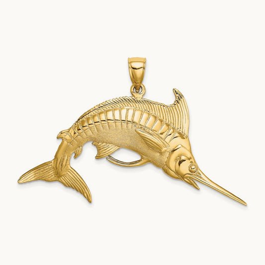 3-D Polished /Satin Blue Marlin Charm, 14K