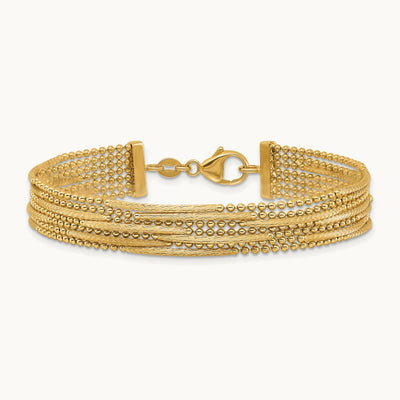 Polished and Textured Multi Strand 7.25in Bracelet, 14K