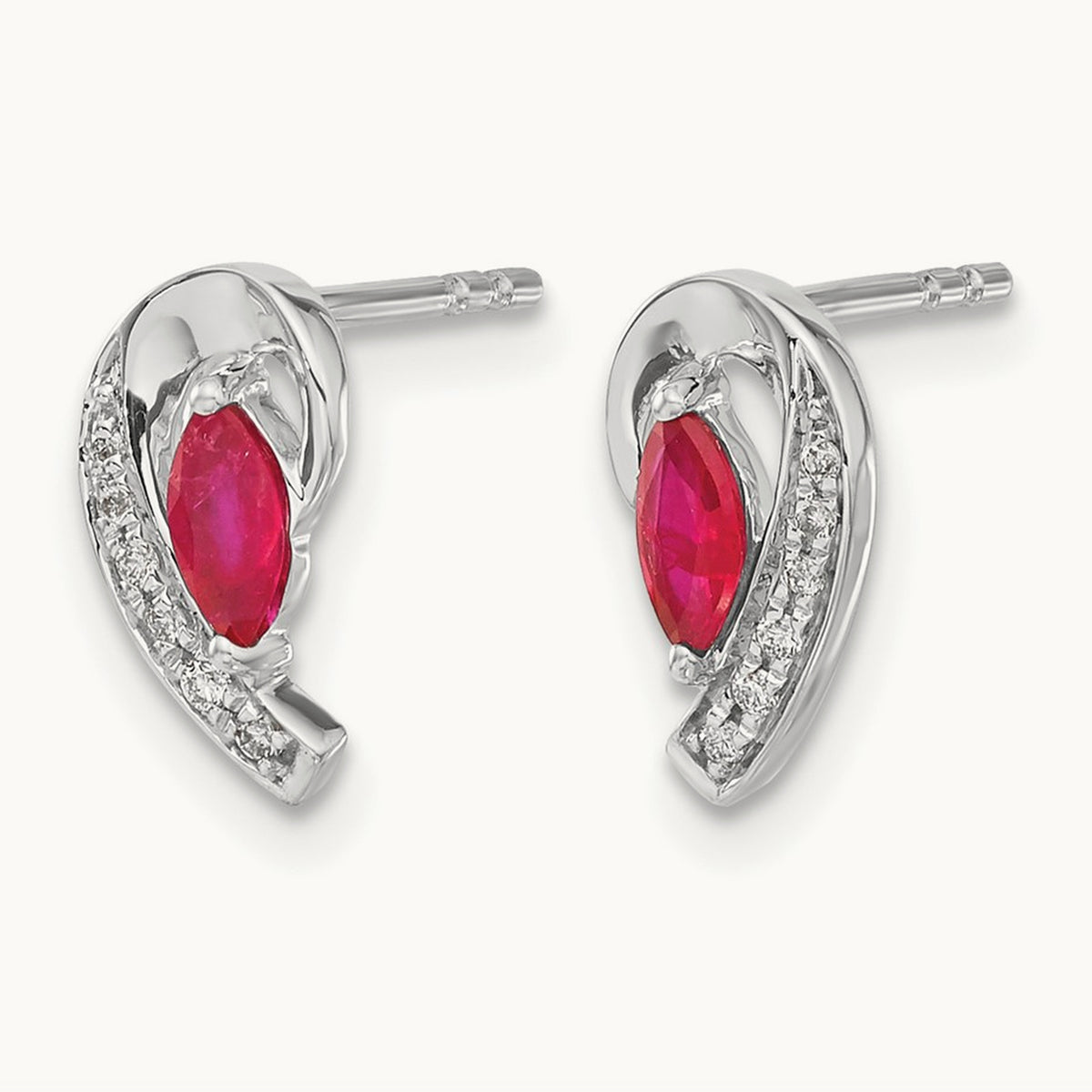 Diamond and Ruby Earrings — 14K White Gold